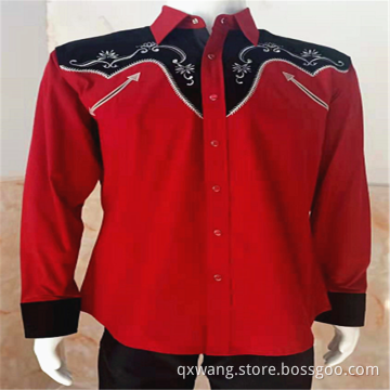 Contrast Suede Men's Embroidery Charro Cowboy Shirts